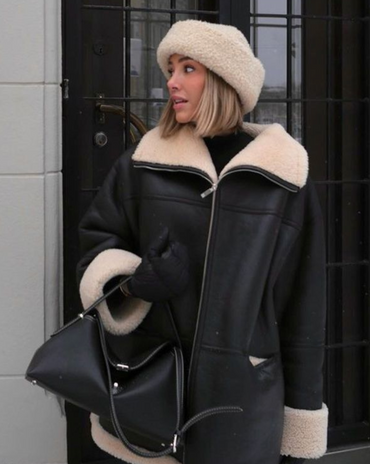 Lederjacke mit Teddyfutter für Damen